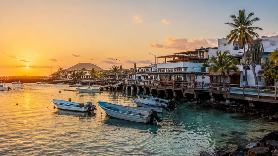 The harbour at dusk in one of the four inhabited settlements