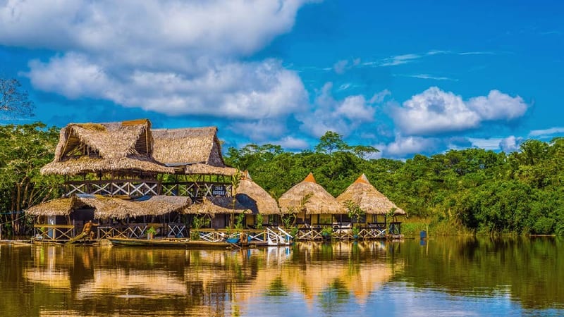 The lodge, built over the water — Amazon, Peru — photograph by Trip360, our Peru operator